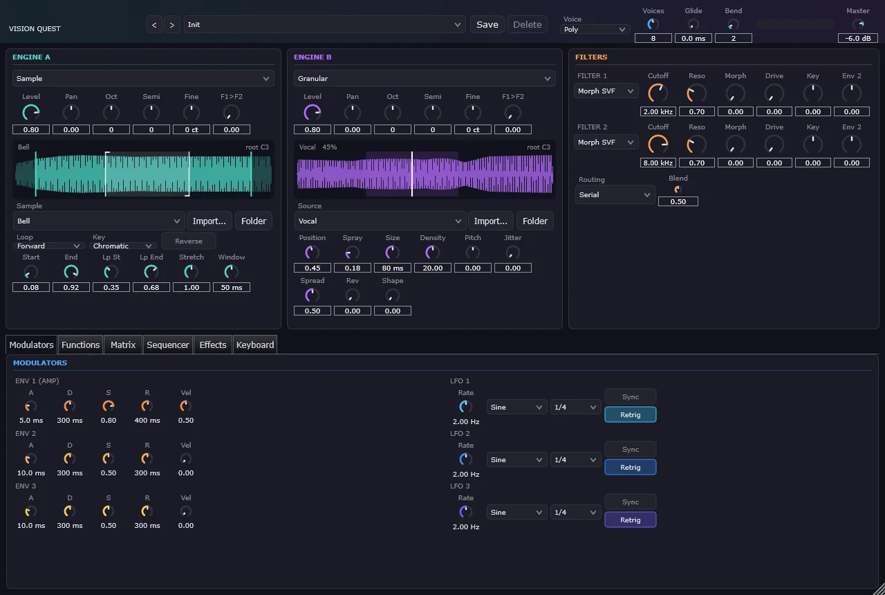 Vision Quest's editor on the Modulators tab.