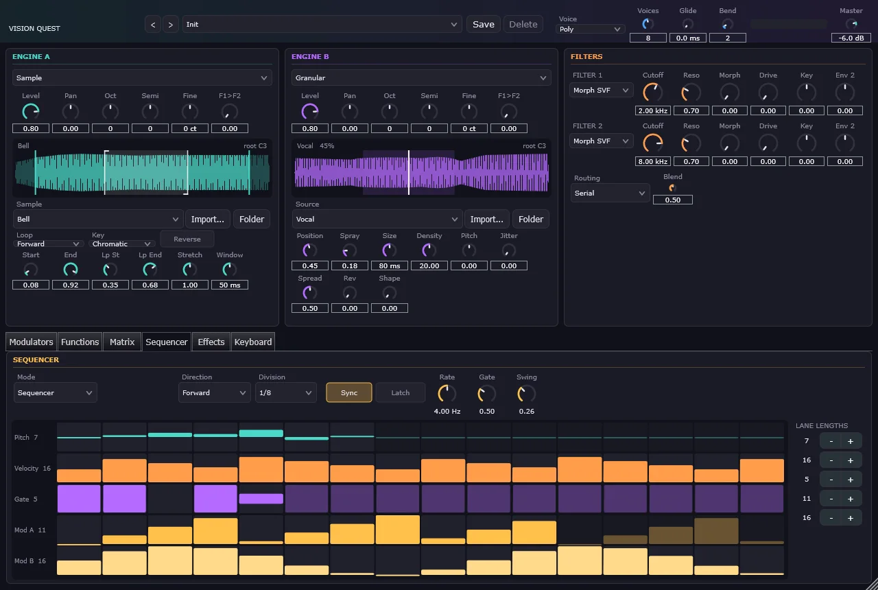 Vision Quest's editor on the Sequencer tab.